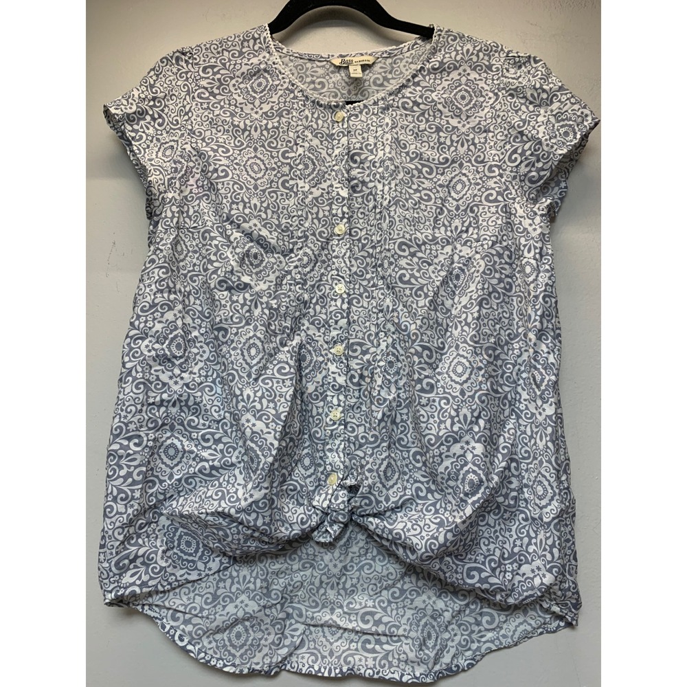 G.H. Bass & Co. Blouse Womens Medium Blue Excellent Damask Paisley Front Tie Top
